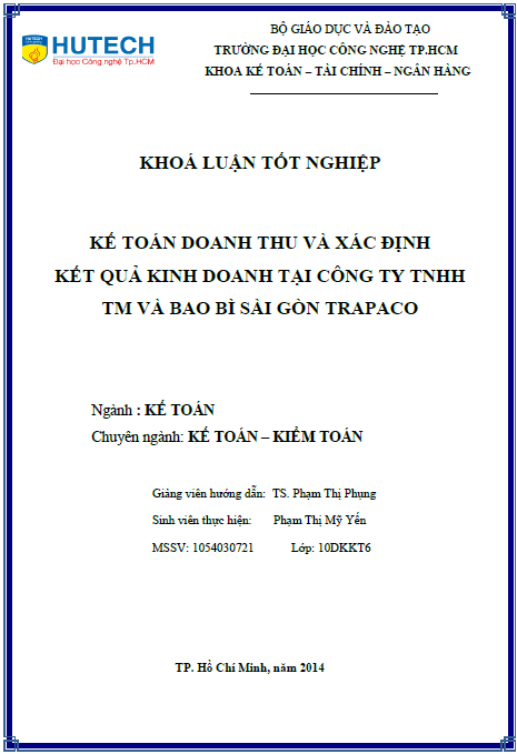 ke toan doanh thu va xac dinh ket qua kinh doanh tai cong ty tnhh thuong mai va bao bi sai gon trapaco