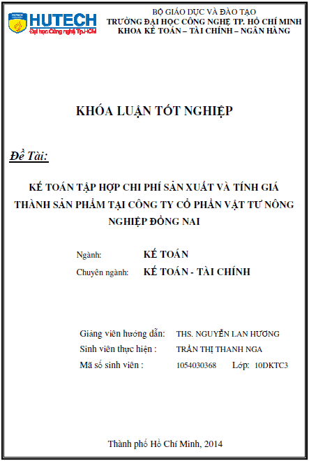 ke toan tap hop chi phi san xuat va tinh gia thanh san pham tai cong ty co phan vat tu nong nghiep dong nai