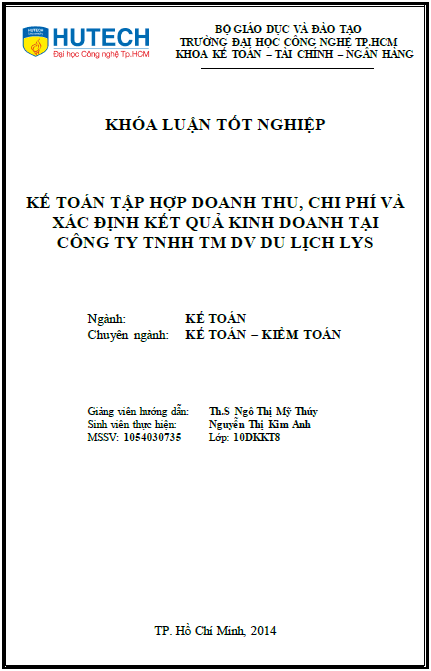 ke toan tap hop doanh thu chi phi va xac dinh ket qua kinh doanh tai cong ty tnhh thuong mai dich vu du lich lys