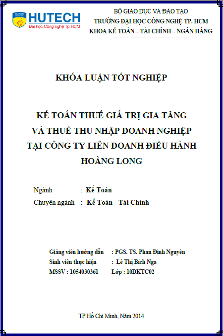 ke toan thue gia tri gia tang va thue thu nhap doanh nghiep tai cong ty lien doanh dieu hanh hoang long