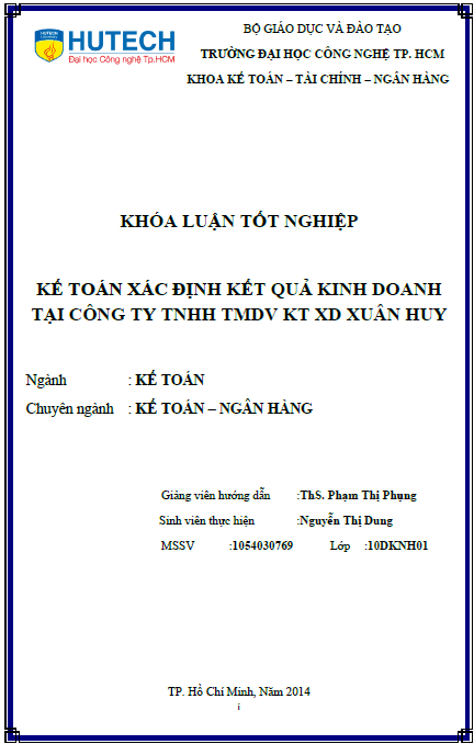 ke toan xac dinh ket qua kinh doanh tai cong ty tnhh thuong mai dich vu ky thuat xay dung xuan huy