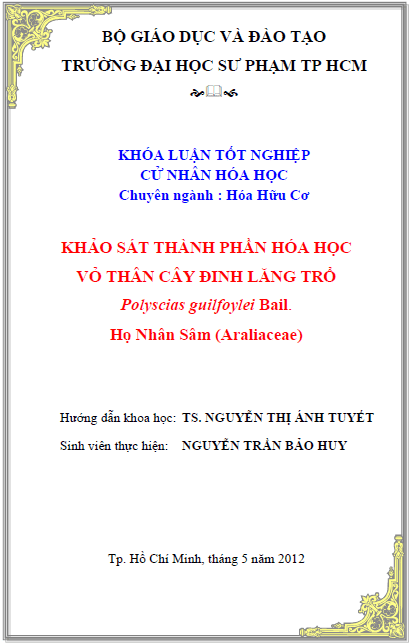 khao sat thanh phan hoa hoc vo than cay dinh lang tro polyscias guilfoylei bail ho nhan sam araliaceae nguyen tran bao huy
