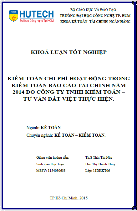 kiem toan chi phi hoat dong trong kiem toan bao cao tai chinh nam 2014 do cong ty tnhh kiem toan tu van dat viet thuc hien