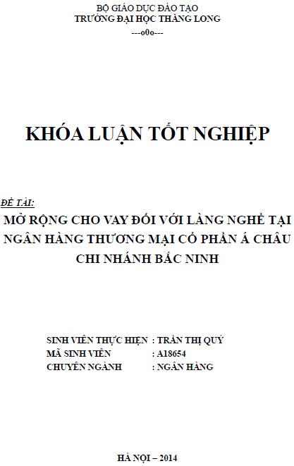 mo rong cho vay doi voi lang nghe tai ngan hang thuong mai co phan a chau chi nhanh bac ninh