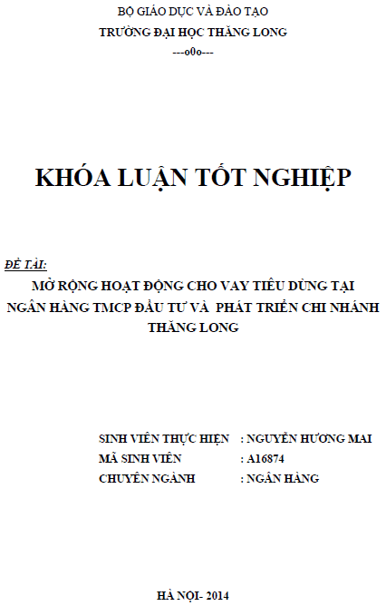 mo rong hoat dong cho vay tieu dung tai ngan hang tmcp dau tu va phat trien chi nhanh thang long