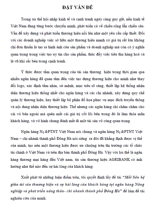 moi lien he giua tai san thuong hieu va su hai long cua khach hang tai ngan hang nong nghiep va phat trien nong thon chi nhanh thanh pho dong ha