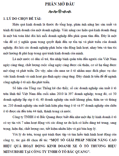 mot so giai phap nham nang cao hieu qua hoat dong kinh doanh xe o to thuong hieu mitsubishi tai cong ty tnhh o to bac quang