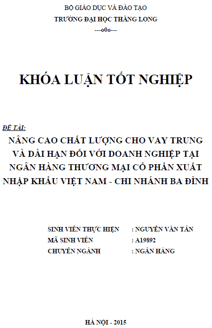 nang cao chat luong cho vay trung va dai han doi voi doanh nghiep tai ngan hang thuong mai co phan xuat nhap khau viet nam chi nhanh ba dinh