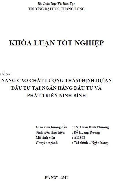 nang cao chat luong tham dinh du an dau tu tai ngan hang dau tu va phat trien ninh binh