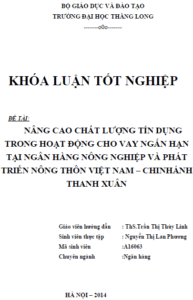 nang cao chat luong tin dung trong hoat dong cho vay ngan han tai ngan hang nong nghiep va phat trien nong thon chi nhanh thanh xuan