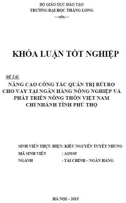 nang cao cong tac quan tri rui ro cho vay tai ngan hang nong nghiep va phat trien nong thon viet nam chi nhanh tinh phu tho