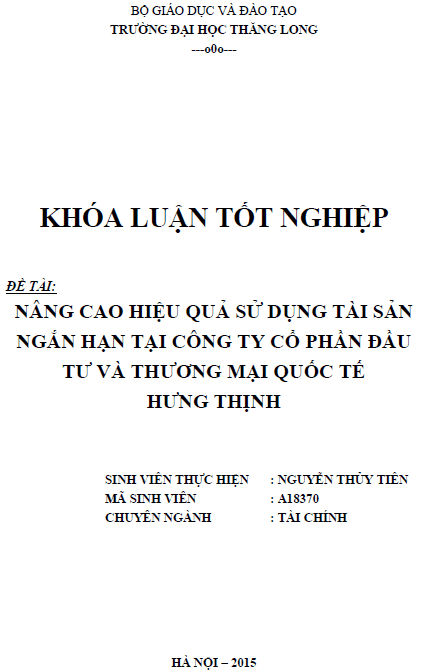 nang cao hieu qua su dung tai san ngan han tai cong ty co phan dau tu va thuong mai quoc te hung thinh