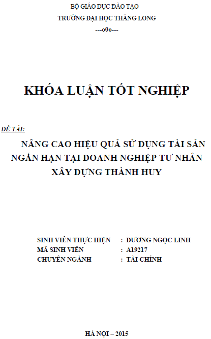 nang cao hieu qua su dung tai san ngan han tai doanh nghiep tu nhan xay dung thanh huy