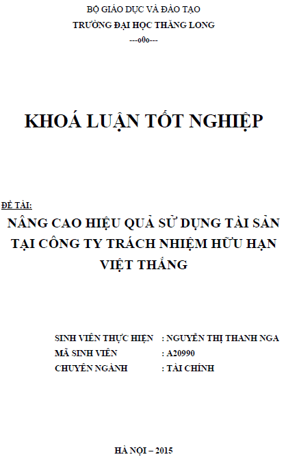 Nâng cao hiệu quả sử dụng tài sản tại Công ty TNHH Việt Thắng 1 nang cao hieu qua su dung tai san tai cong ty tnhh viet thang