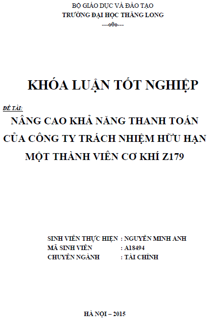 Nâng cao khả năng thanh toán tại Công ty TNHH một thành viên Cơ khí Z179 1 nang cao kha nang thanh toan tai cong ty tnhh mot thanh vien co khi z179