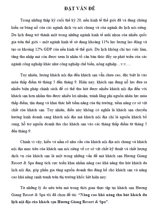 Nâng cao khả năng thu hút khách du lịch nội địa của khách sạn Hương Giang Resort & Spa 1 nang cao kha nang thu hut khach du lich noi dia cua khach san huong giang resort spa