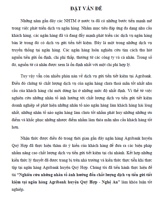 nghien cuu nhung nhan to anh huong den chat luong dich vu tien gui tiet kiem tai ngan hang agribank huyen quy hop tinh nghe an