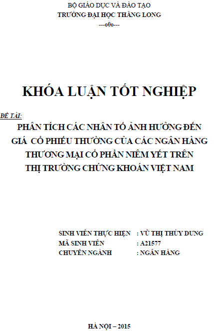 phan tich cac nhan to anh huong den gia co phieu thuong cua cac ngan hang thuong mai co phan niem yet tren thi truong chung khoan viet nam
