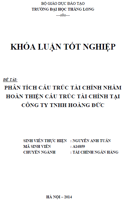 Phân tích cấu trúc tài chính nhằm hoàn thiện cấu trúc tài chính tại công ty TNHH Hoàng Đức 1 phan tich cau truc tai chinh nham hoan thien cau truc tai chinh tai cong ty tnhh hoang duc