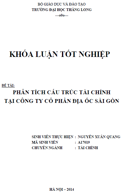 phan tich cau truc tai chinh tai cong ty co phan dia oc sai gon