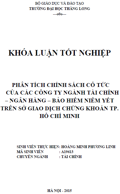 phan tich chinh sach co tuc cua cac cong ty nganh tai chinh ngan hang bao hiem niem yet tren so giao dich chung khoan thanh pho ho chi minh