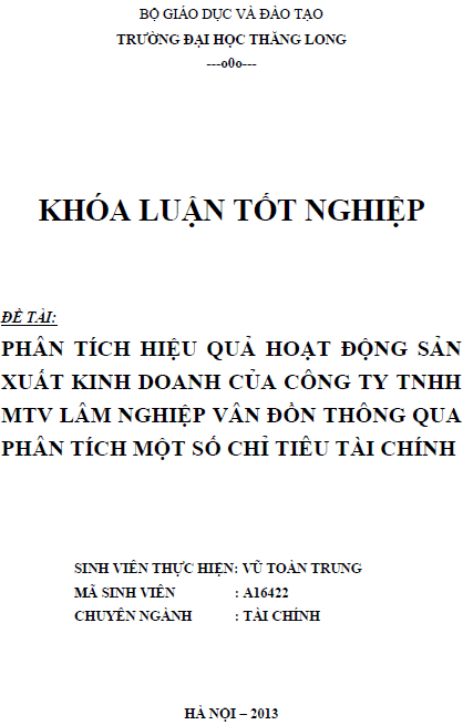 phan tich hieu qua hoat dong san xuat kinh doanh cua cong ty tnhh mtv lam nghiep van don thong qua phan tich mot so chi tieu tai chinh