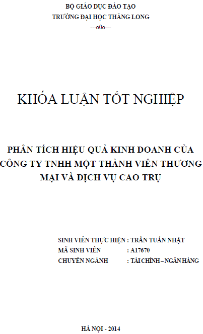 phan tich hieu qua kinh doanh cua cong ty trach nhiem huu han mot thanh vien thuong mai va dich vu cao tru