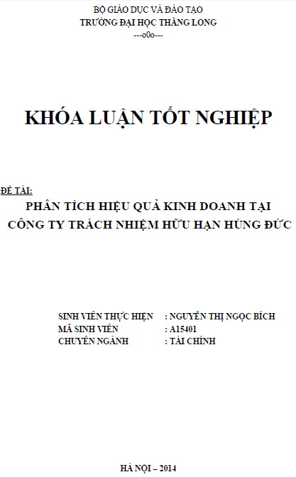 phan tich hieu qua kinh doanh tai cong ty trach nhiem huu han hung duc
