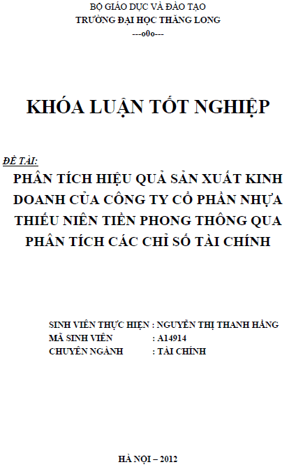 phan tich hieu qua san xuat kinh doanh cua cong ty co phan nhua thieu nien tien phong thong qua phan tich cac chi so tai chinh