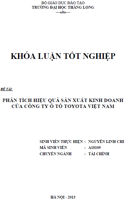 phan tich hieu qua san xuat kinh doanh cua cong ty o to toyota viet nam