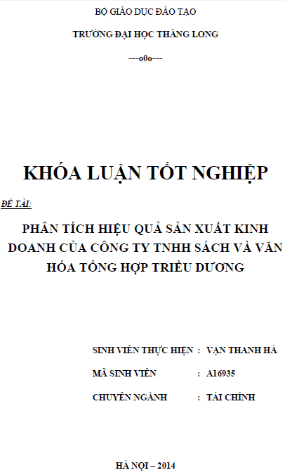 phan tich hieu qua san xuat kinh doanh cua cong ty tnhh sach va van hoa tong hop trieu duong