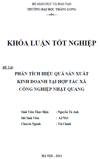 phan tich hieu qua san xuat kinh doanh tai hop tac xa cong nghiep nhat quang