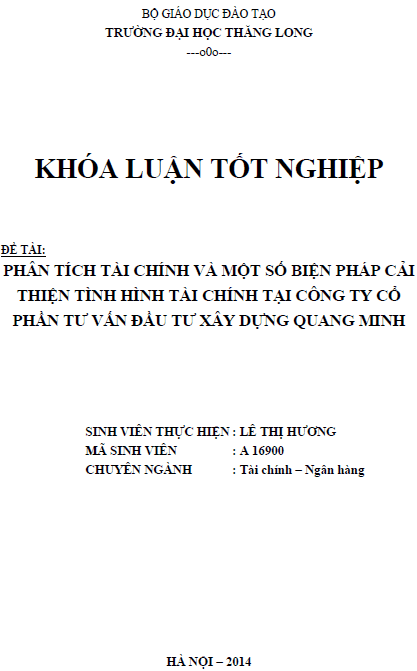 phan tich tai chinhva mot so bien phap cai thien tinh hinh tai chinh tai cong ty co phan tu van dau tu xay dung quang minh