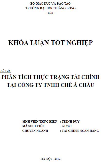 phan tich thuc trang tai chinh tai cong ty tnhh che a chau