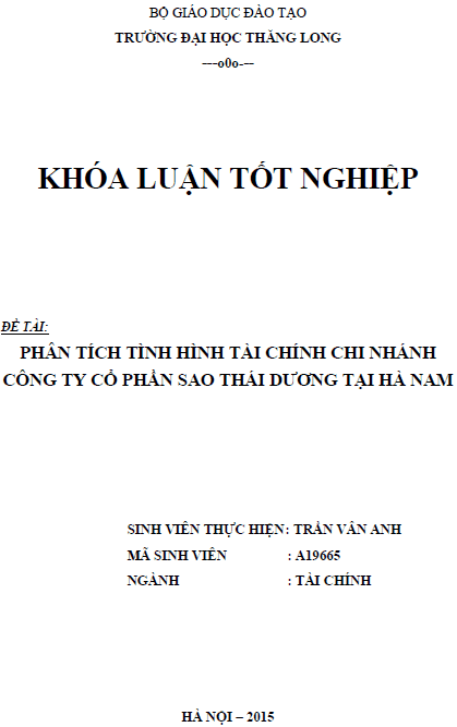 phan tich tinh hinh tai chinh chi nhanh cong ty co phan sao thai duong tai ha nam