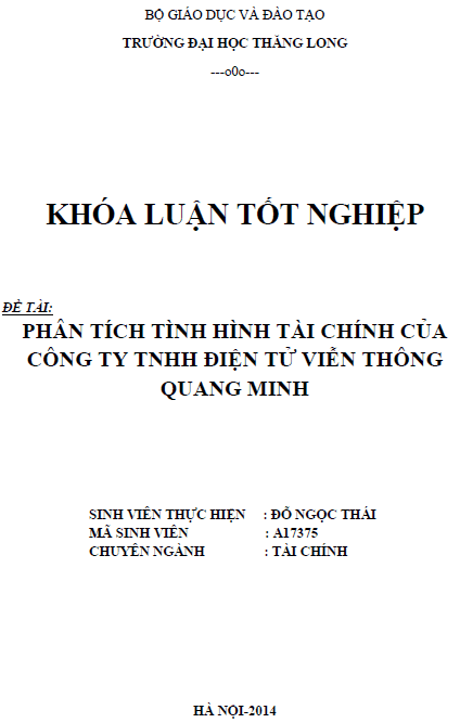 Phân tích tình hình tài chính của Công ty TNHH Điện tử Viễn thông Quang Minh 1 phan tich tinh hinh tai chinh cua cong ty tnhh dien tu vien thong quang minh