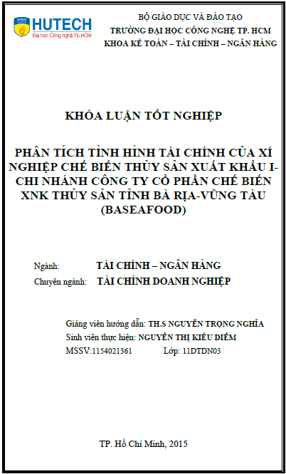 phan tich tinh hinh tai chinh cua xi nghiep che bien thuy san xuat khau i chi nhanh cong ty co phan che bien xuat nhap khau thuy san tinh ba ria vung tau baseafood