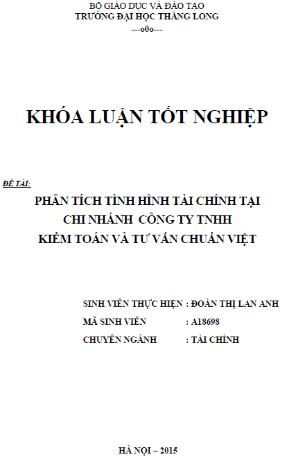phan tich tinh hinh tai chinh tai chi nhanh cong ty tnhh kiem toan va tu van chuan viet