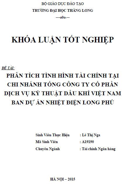 phan tich tinh hinh tai chinh tai chi nhanh tong cong ty co phan dich vu ky thuat dau khi viet nam ban du an nhiet dien long phu