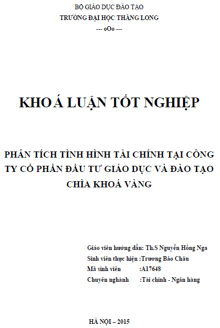 phan tich tinh hinh tai chinh tai cong ty co phan dau tu giao duc va dao tao chia khoa vang