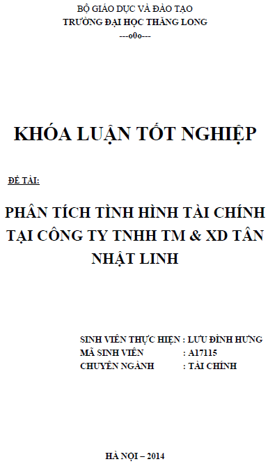 phan tich tinh hinh tai chinh tai cong ty tnhh thuong mai va xay dung tan nhat linh