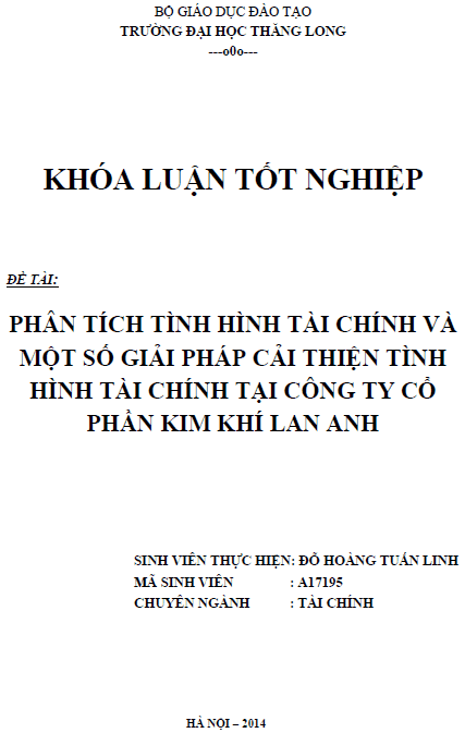 phan tich tinh hinh tai chinh va mot so giai phap cai thien tinh hinh tai chinh tai cong ty co phan kim khi lan anh