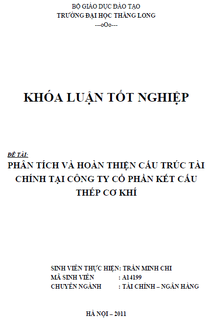 phan tich va hoan thien cau truc tai chinh tai cong ty co phan ket cau thep co khi