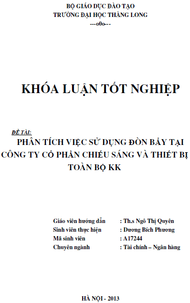 phan tich viec su dung don bay tai cong ty co phan chieu sang va thiet bi toan bo kk