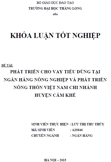 phat trien cho vay tieu dung tai ngan hang nong nghiep va phat trien nong thon viet nam chi nhanh huyen cam khe