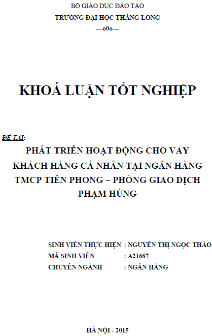 phat trien hoat dong cho vay khach hang ca nhan tai ngan hang tmcp tien phong phong giao dich pham hung