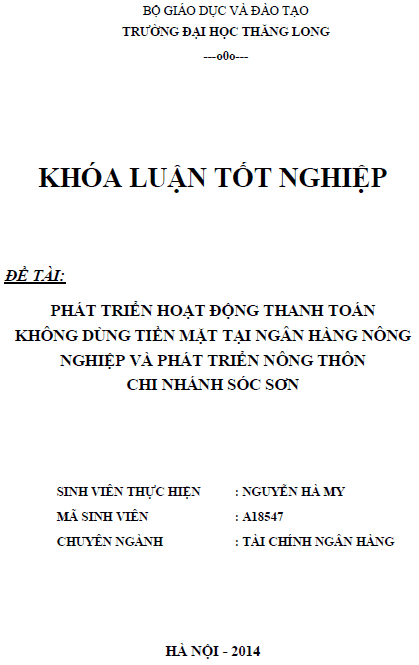 phat trien hoat dong thanh toan khong dung tien mat tai ngan hang nong nghiep va phat trien nong thon chi nhanh soc son