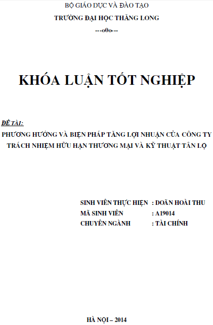 phuong huong va bien phap tang loi nhuan cua cong ty tnhh thuong mai va ky thuat tan lo