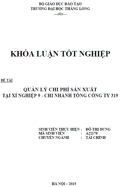 quan ly chi phi san xuat tai xi nghiep 9 chi nhanh tong cong ty 319