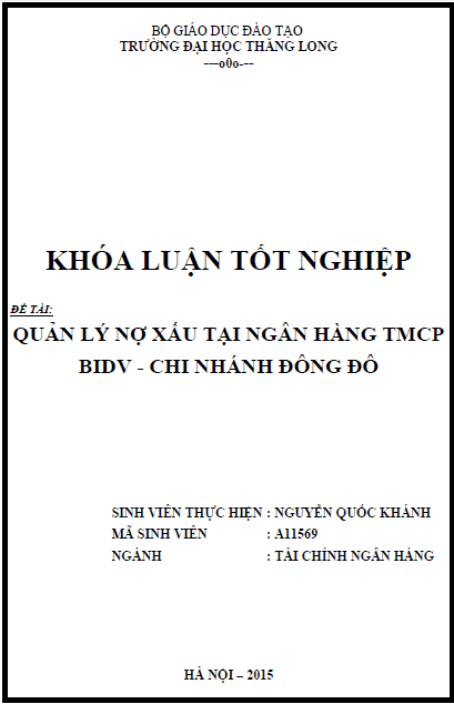 quan ly no xau tai ngan hang tmcp bidv chi nhanh dong do
